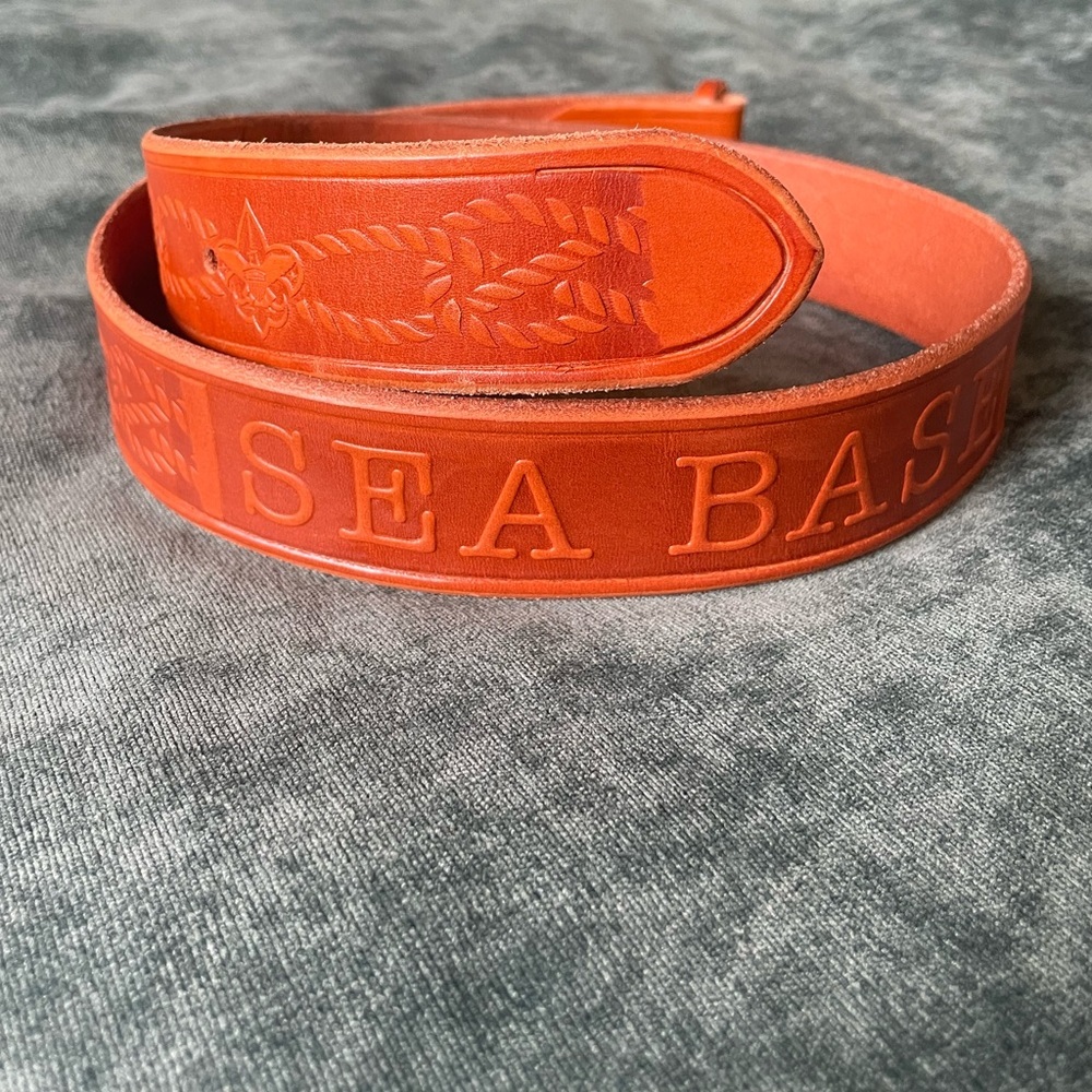 BSA Florida Sea Base Leather Tooled Belt Boy Scouts of America Vintage